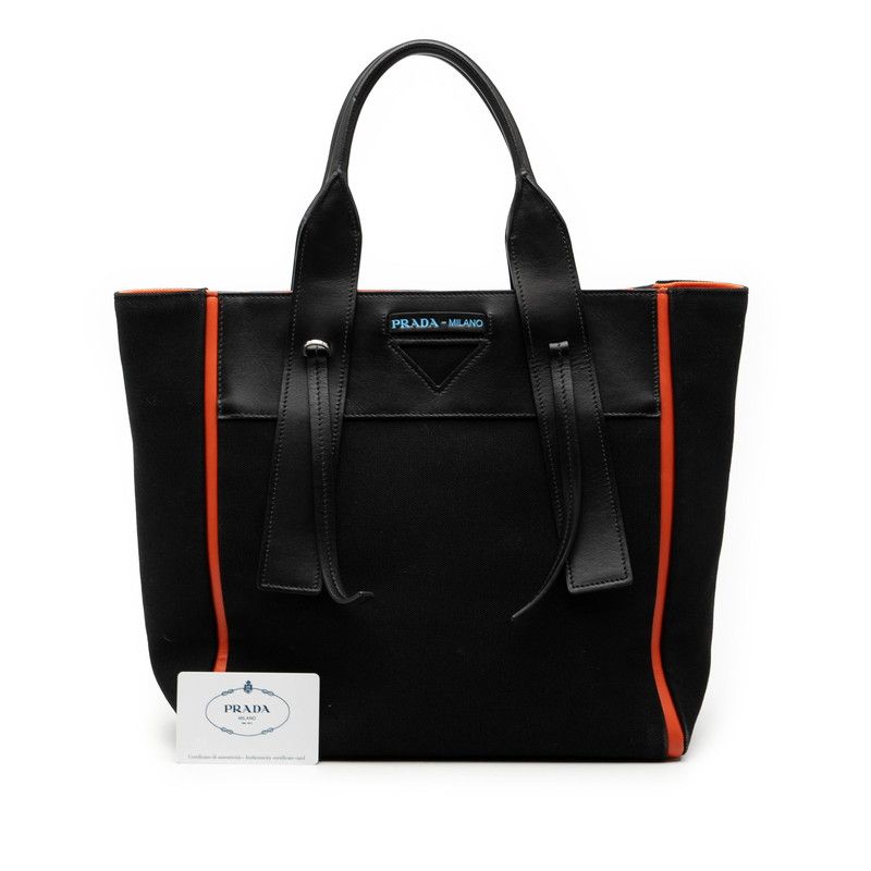Prada Uverture Black Orange Canvas Leather Tote — view 6