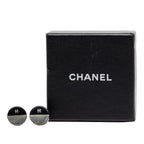 Chanel CC Logo Bicolor Black Silver Metal Enamel Earrings — view 5