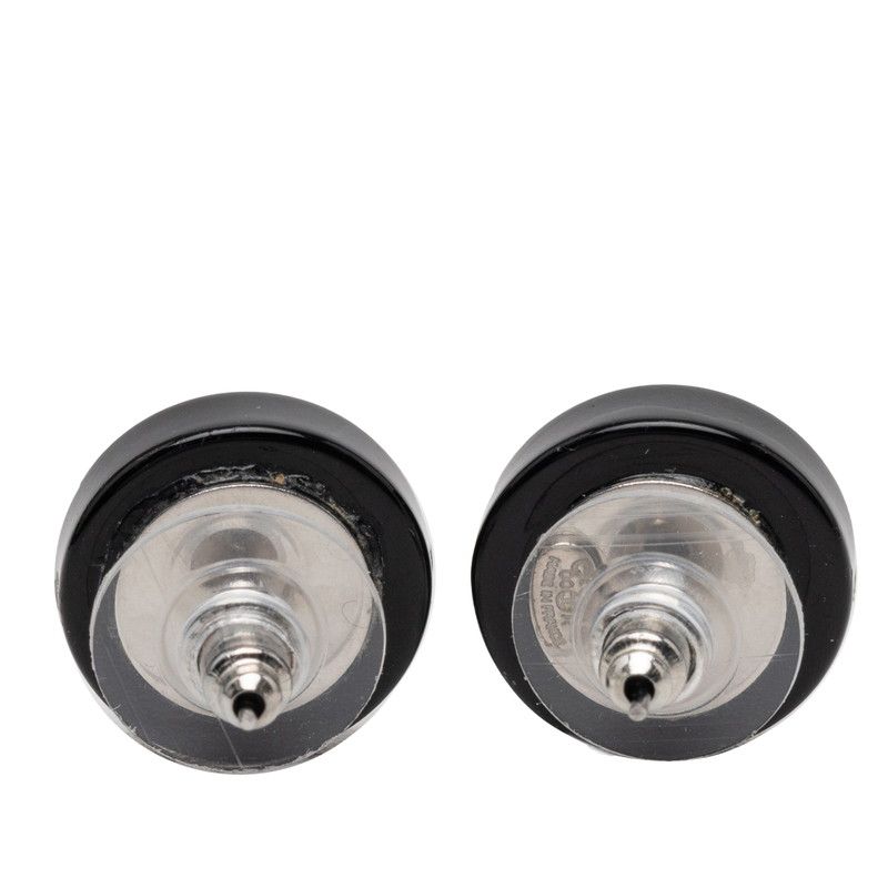 Chanel CC Logo Bicolor Black Silver Metal Enamel Earrings — view 2