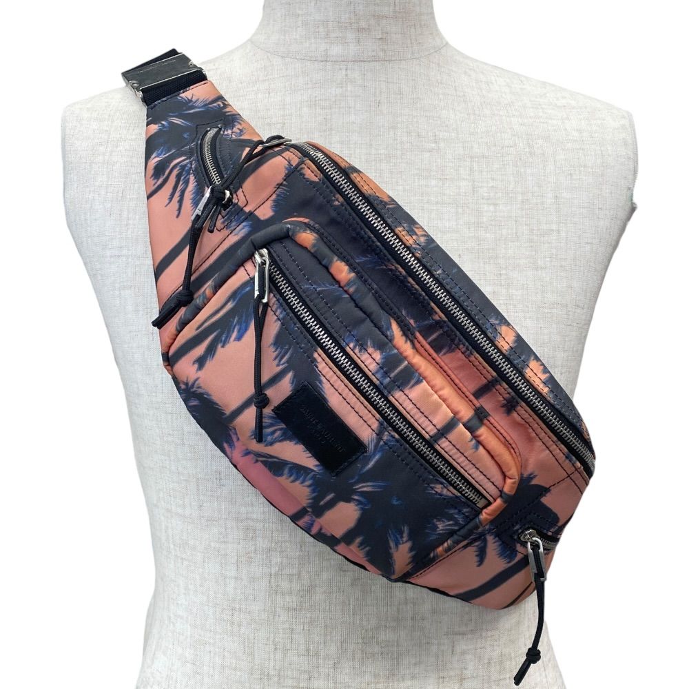 Saint Laurent Paris Palm Tree Pattern Nylon Pink Orange Belt Bag — view 9