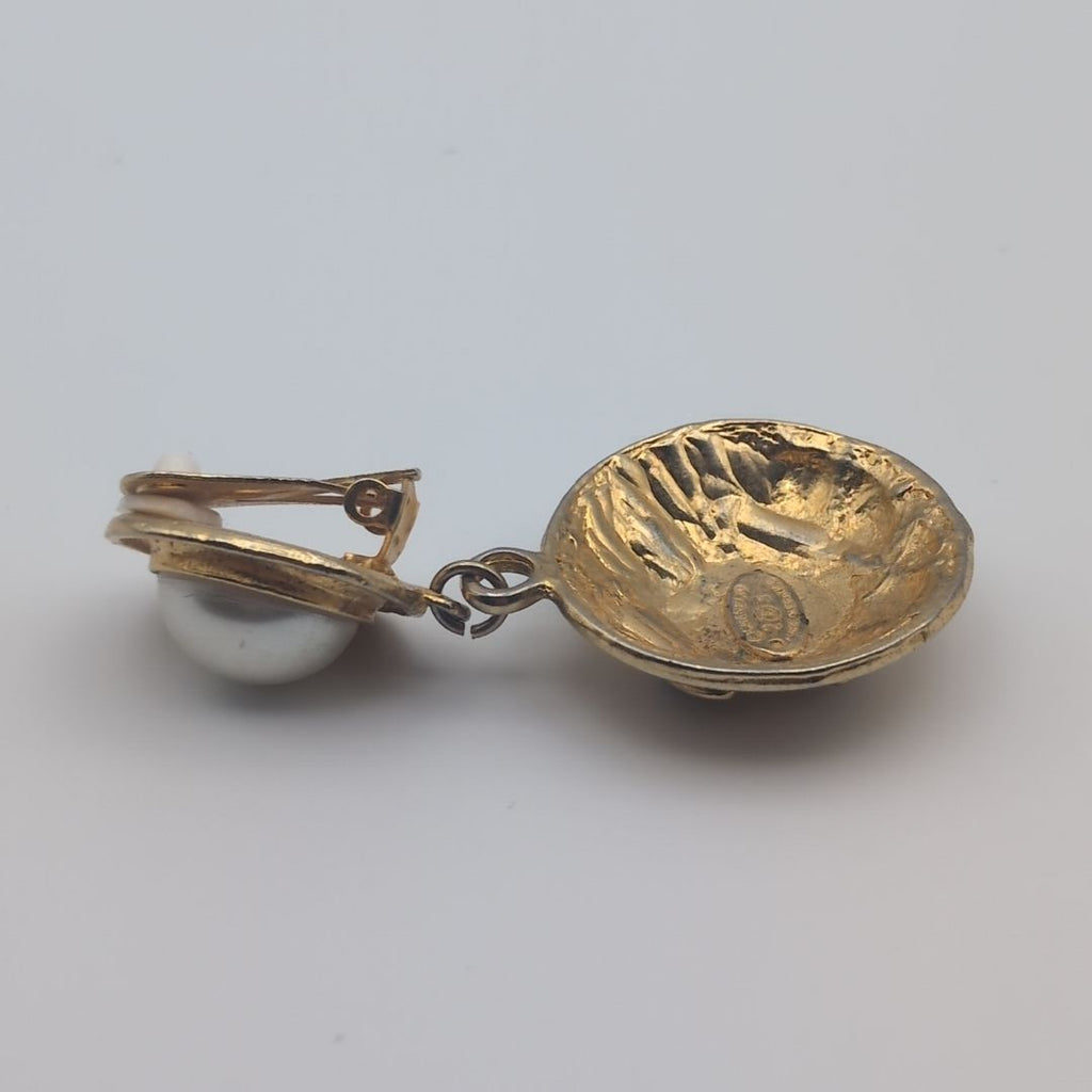 Chanel Earrings CC Logo Quilted Faux Pearl Swing Single Ear — view 6
