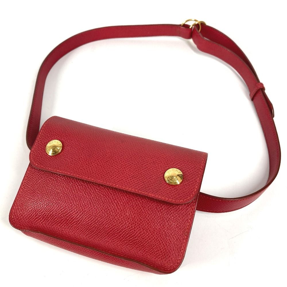 Hermes Belt Bag Pochette Green Leather Red X — view 3