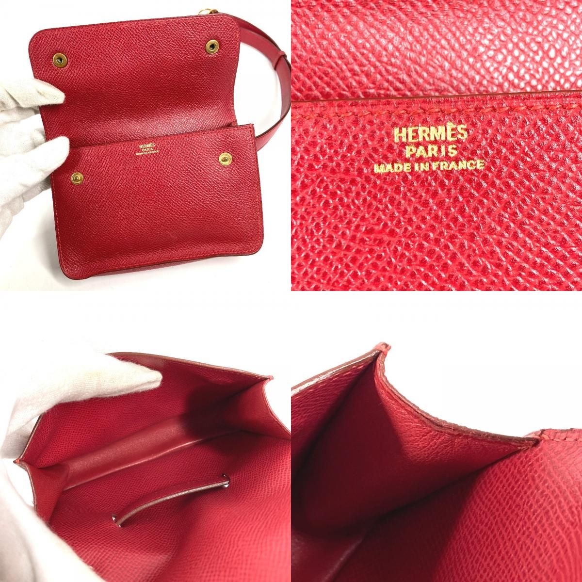 Hermes Belt Bag Pochette Green Leather Red X — view 8