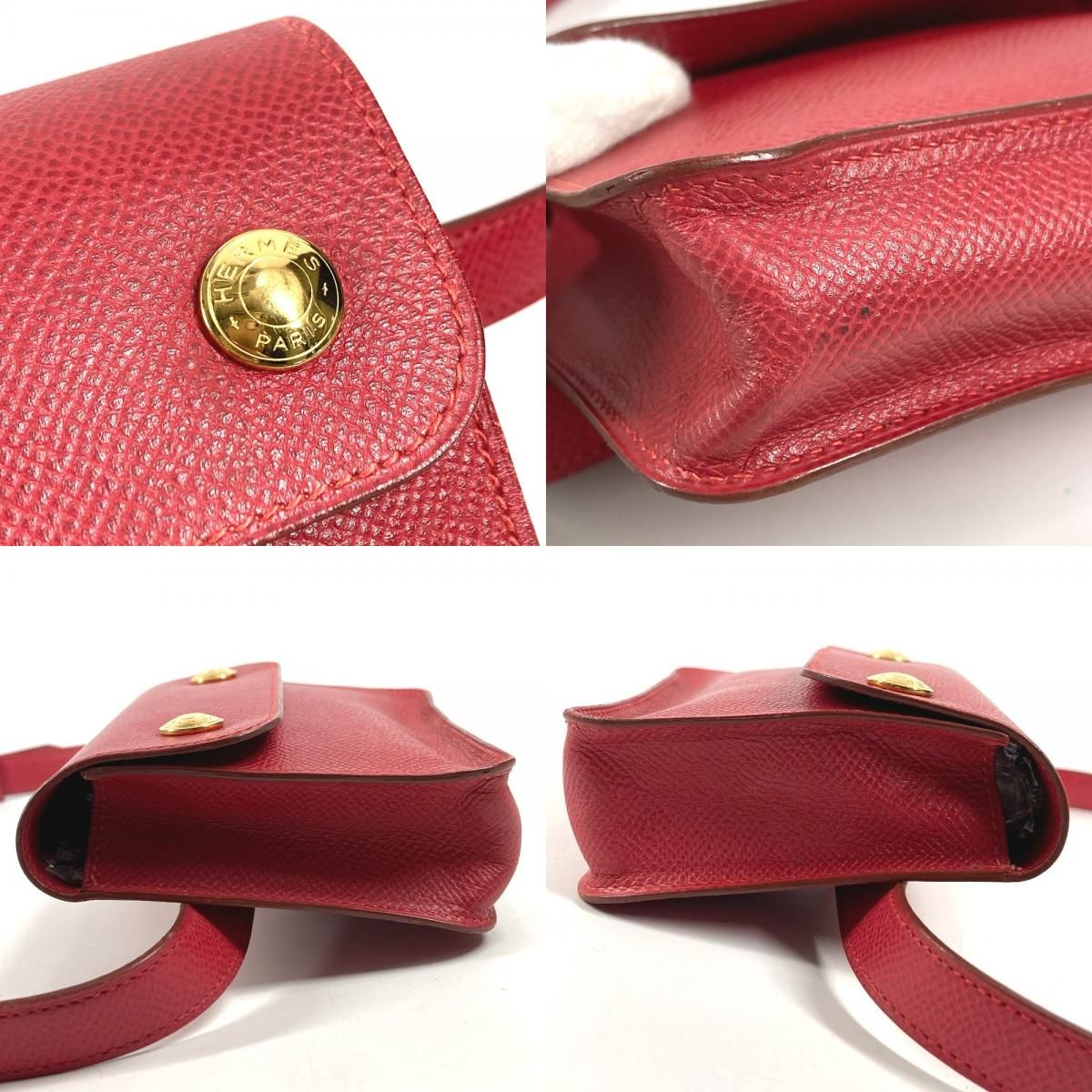 Hermes Belt Bag Pochette Green Leather Red X — view 7