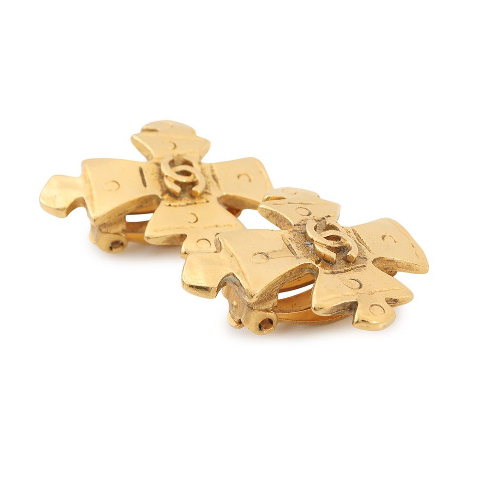 Chanel Earrings CC Logo Cross Metal — view 2