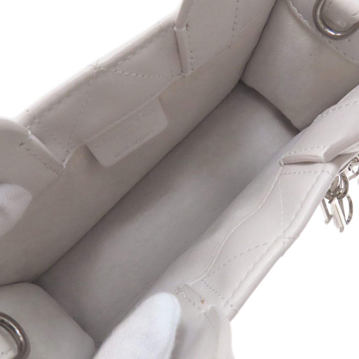 Dior Book Tote Mini Macro Cannage 2-Way Handbag White Gray — view 5