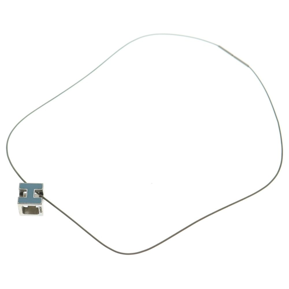 Hermes Cube Logo Wire Necklace Silver Light Blue — view 2