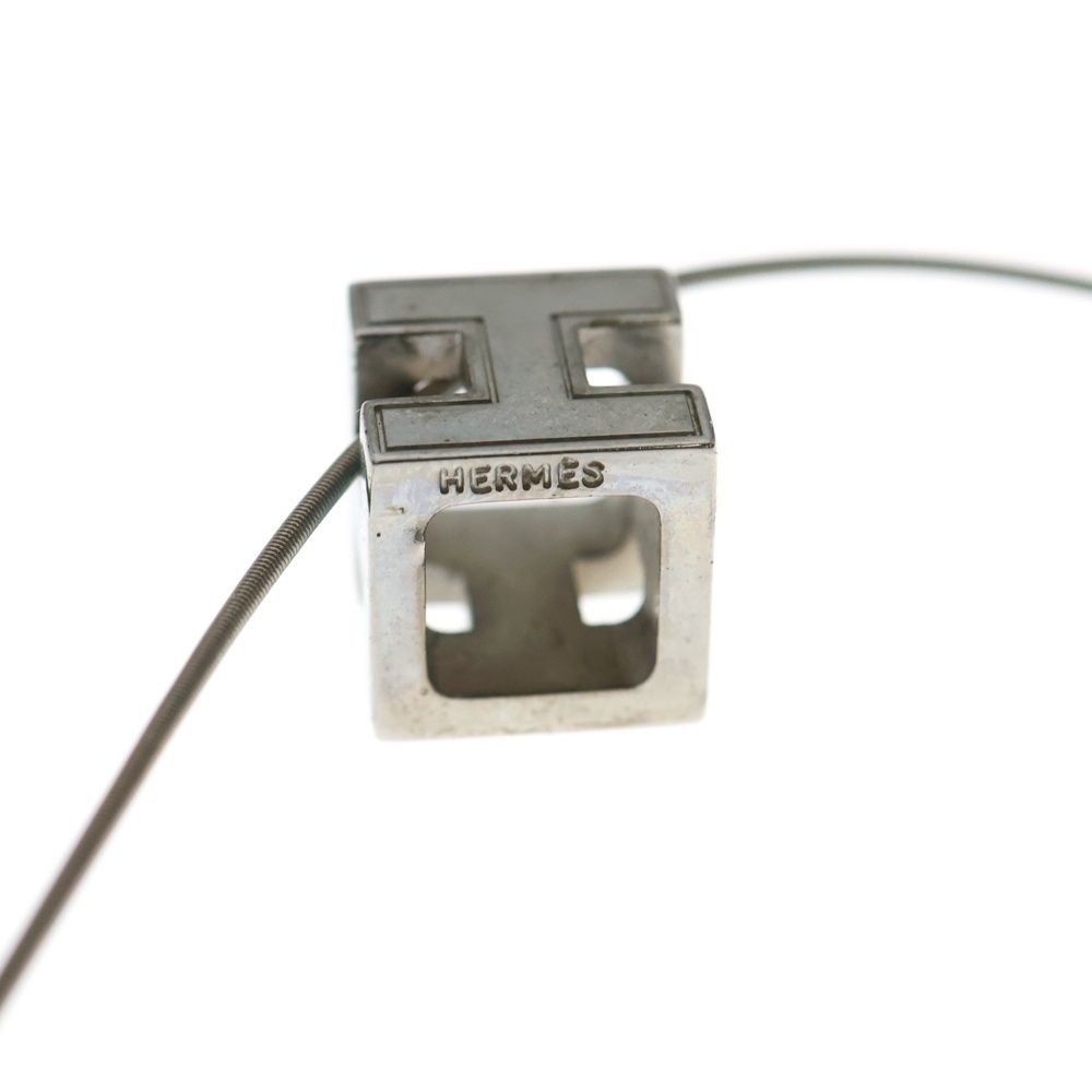 Hermes Cube Logo Wire Necklace Silver Light Blue — view 4