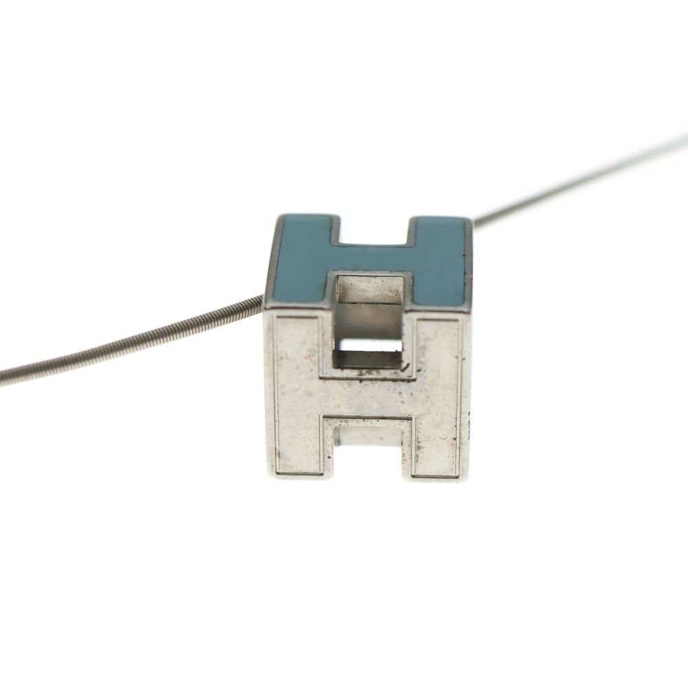 Hermes Cube Logo Wire Necklace Silver Light Blue — view 3
