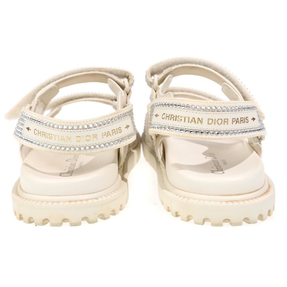 Dior Rhinestone Velcro Strap Leather Flat Sandals Cream — view 3