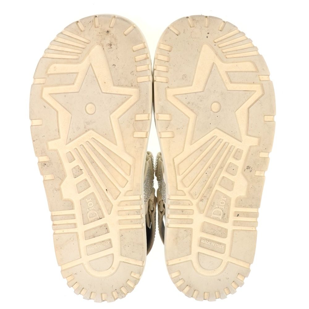 Dior Rhinestone Velcro Strap Leather Flat Sandals Cream — view 5