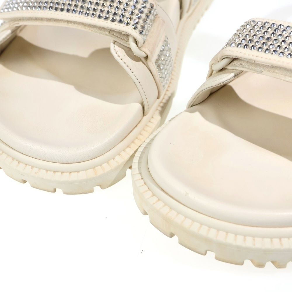Dior Rhinestone Velcro Strap Leather Flat Sandals Cream — view 6