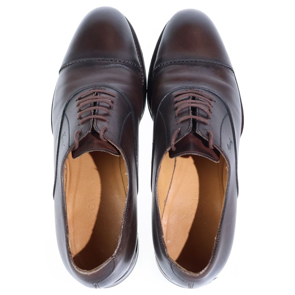 Gucci Embossed Logo Straight Tip Leather Shoes Brown — view 4