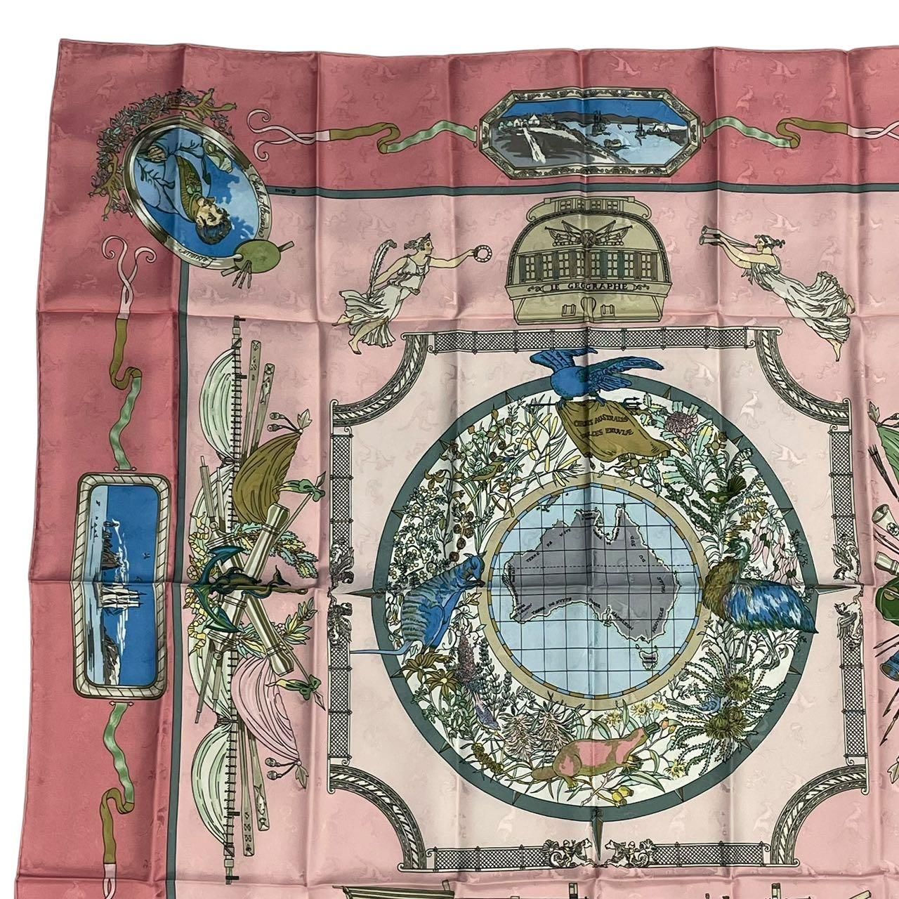 Hermes Scarf Silk Carre 90 le Geographe Geographer Pink — view 3