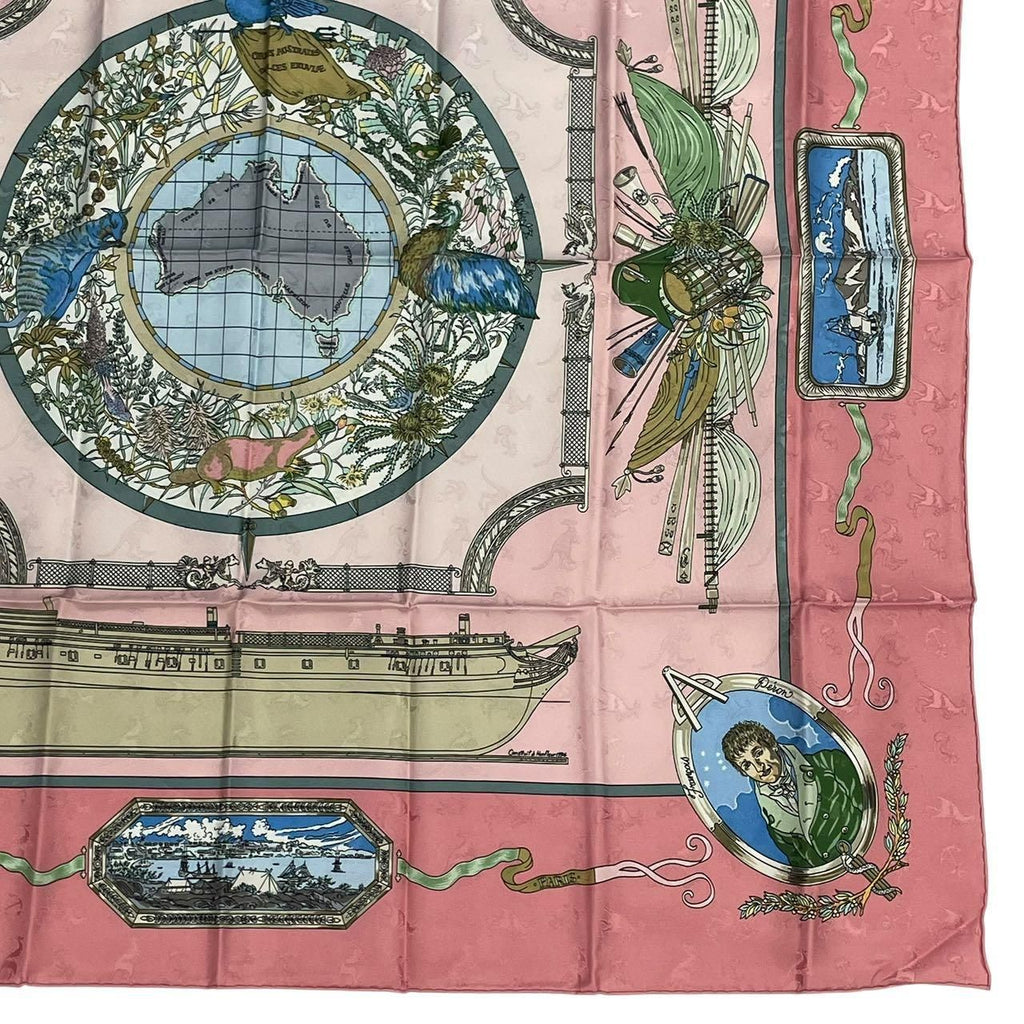 Hermes Scarf Silk Carre 90 le Geographe Geographer Pink — view 6