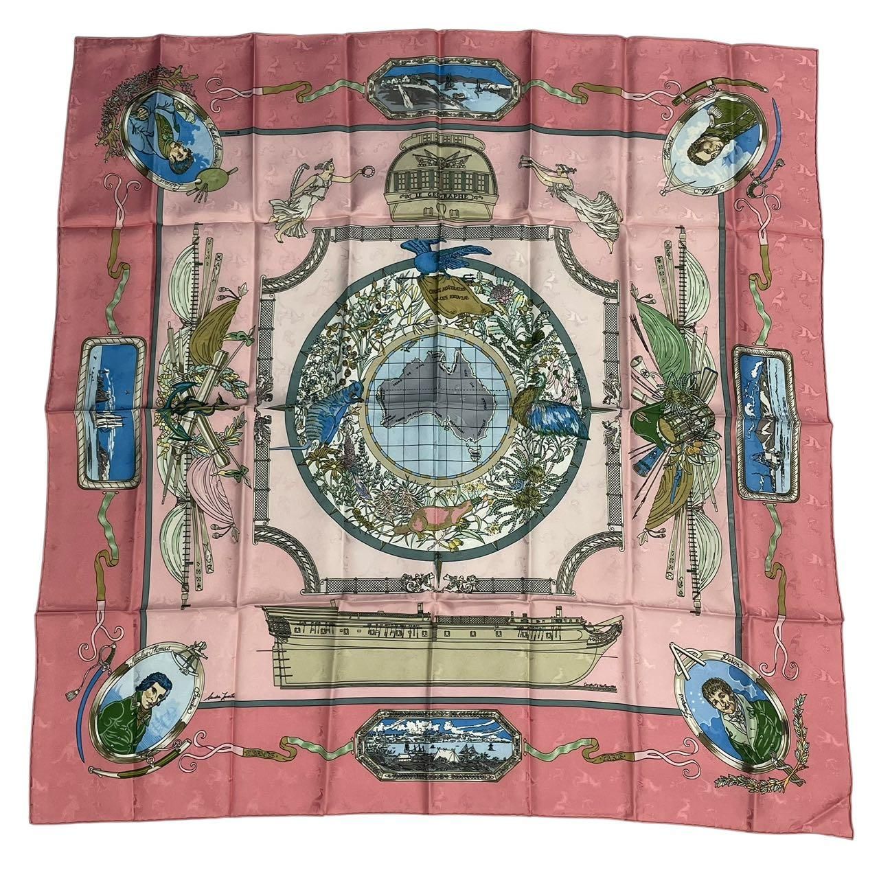 Hermes Scarf Silk Carre 90 le Geographe Geographer Pink — view 2