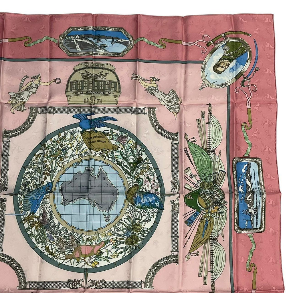 Hermes Scarf Silk Carre 90 le Geographe Geographer Pink — view 4