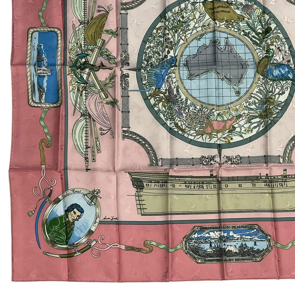Hermes Scarf Silk Carre 90 le Geographe Geographer Pink — view 5