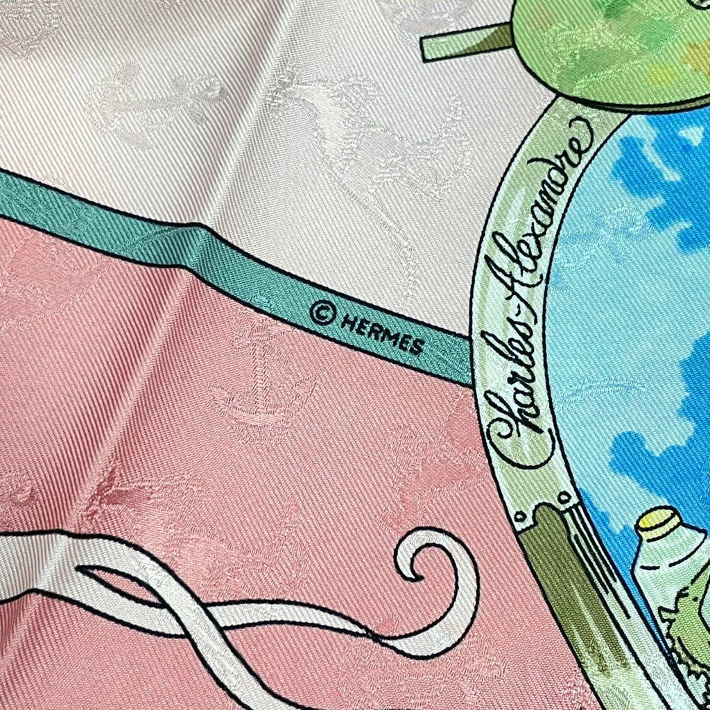 Hermes Scarf Silk Carre 90 le Geographe Geographer Pink — view 7