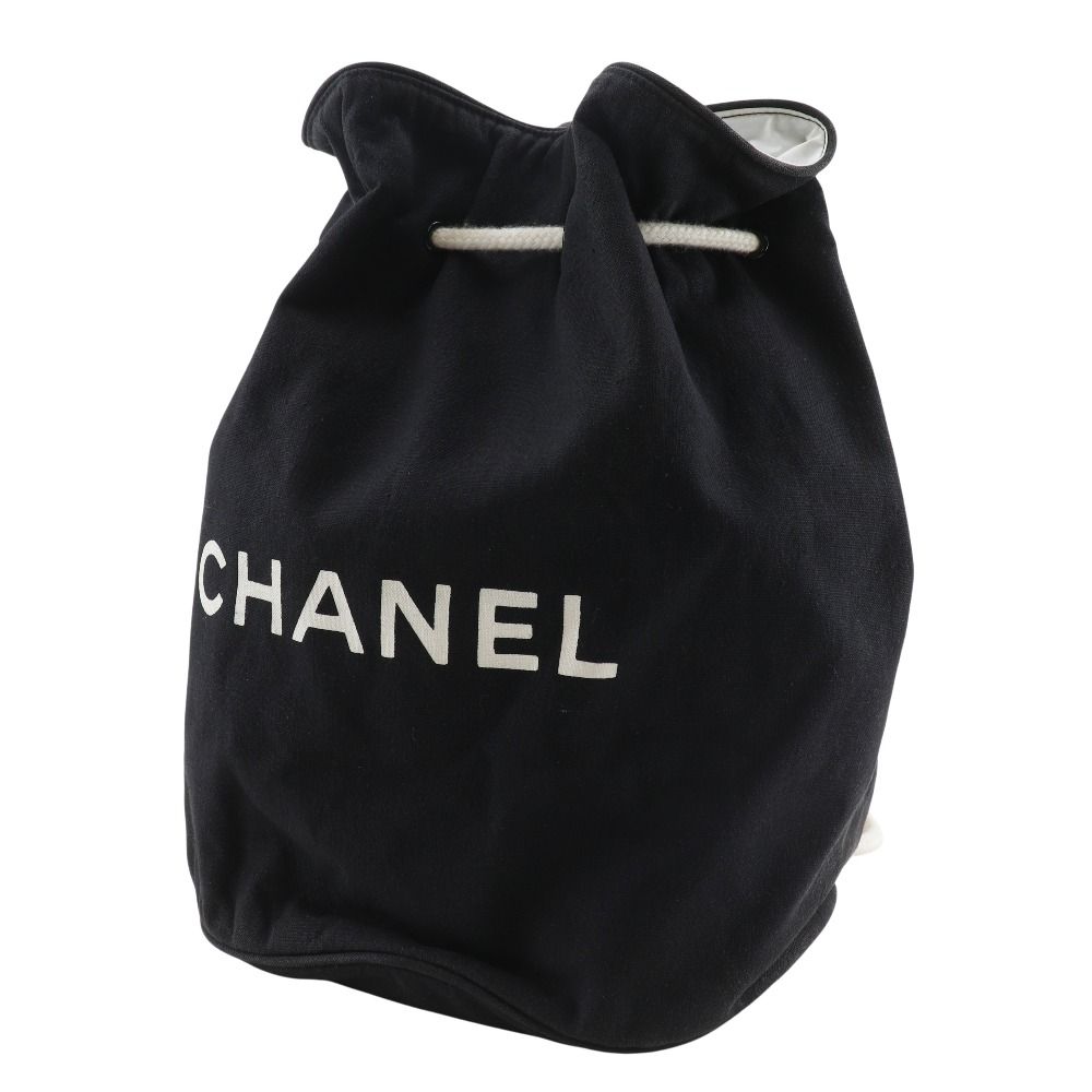 Chanel Pull Logo Drawstring Cotton Black Shoulder Bag — view 2