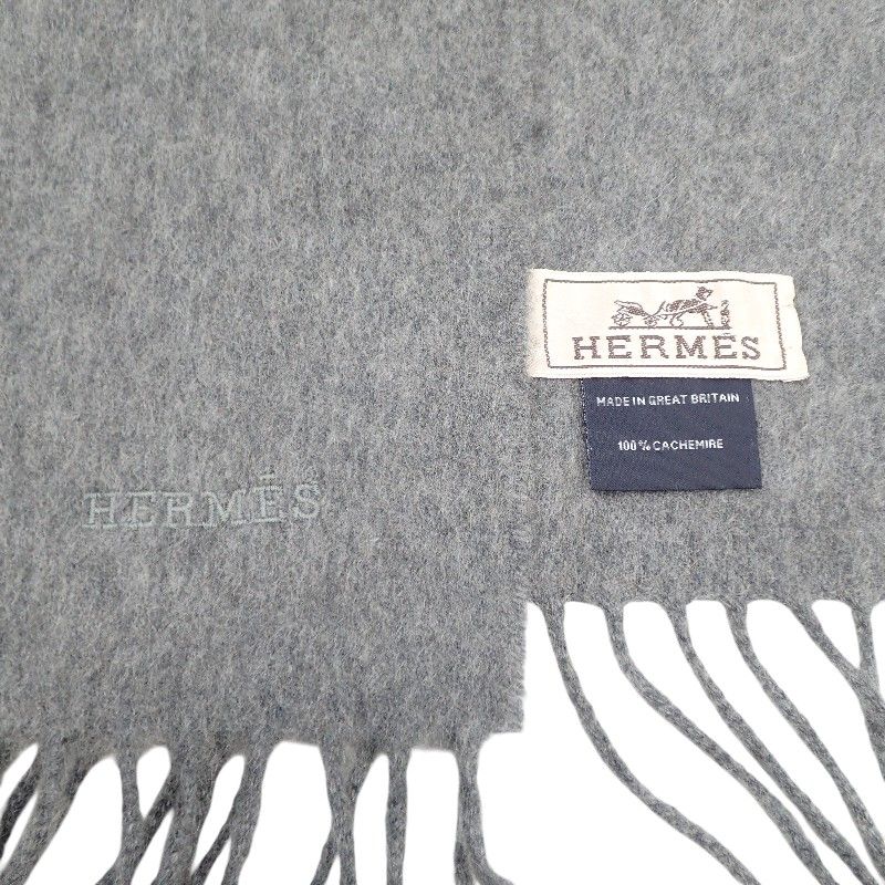 Hermes Uni Brode Scarf Cashmere Gray Autumn — view 3