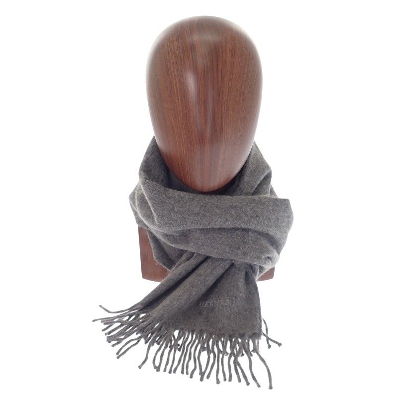 Hermes Uni Brode Scarf Cashmere Gray Autumn