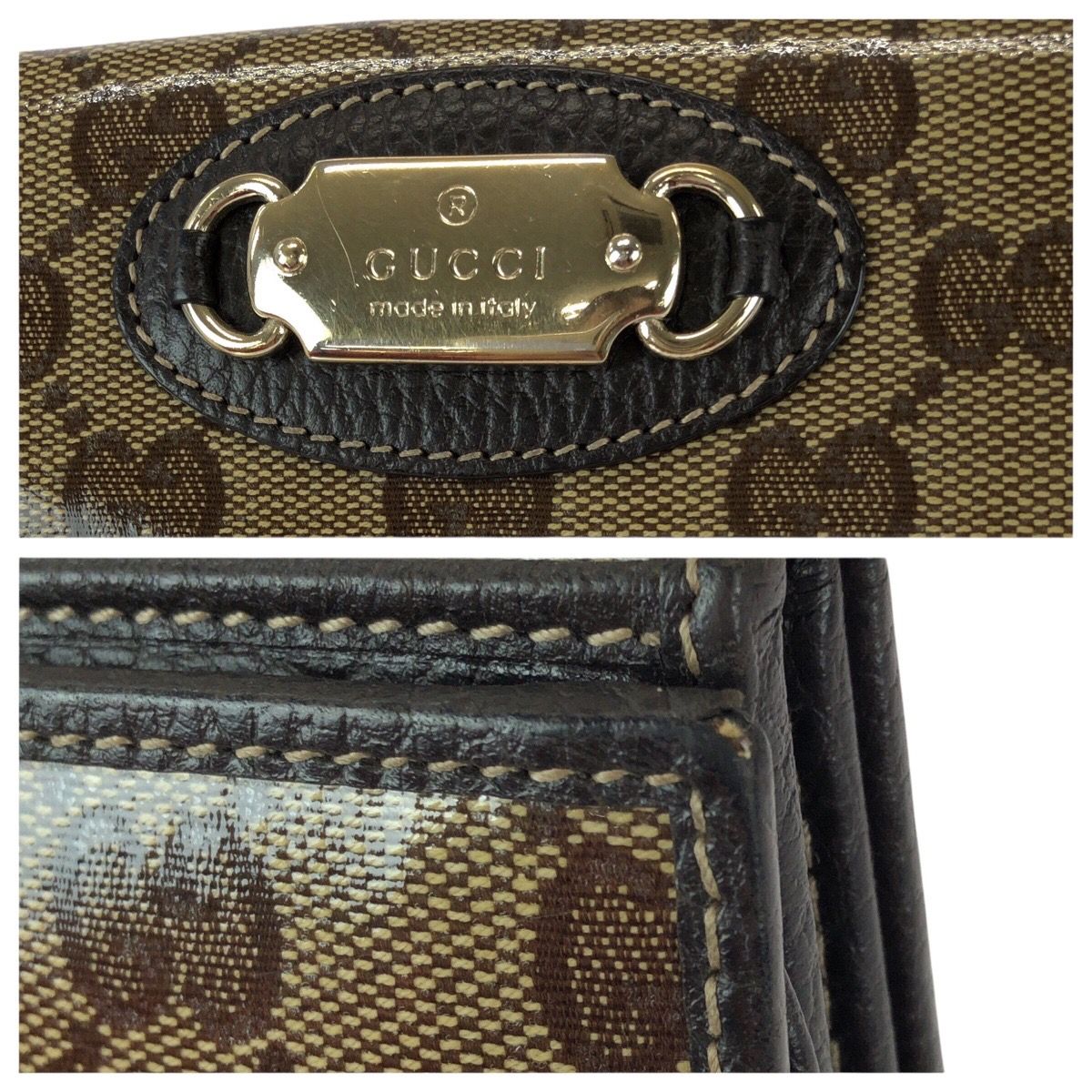 Gucci GG Crystal Brown Gold Leather Wallet — view 6