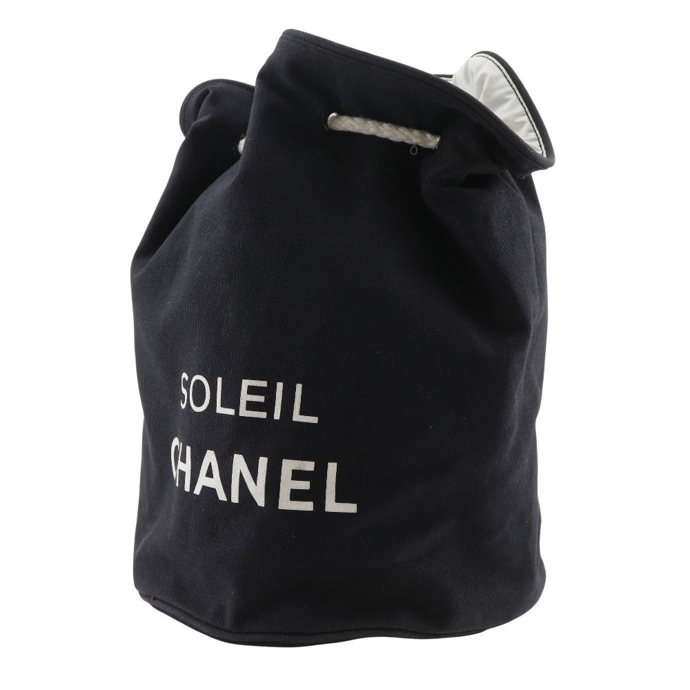 Chanel Mini Pull Logo Drawstring Cotton Black Shoulder Bag — view 2