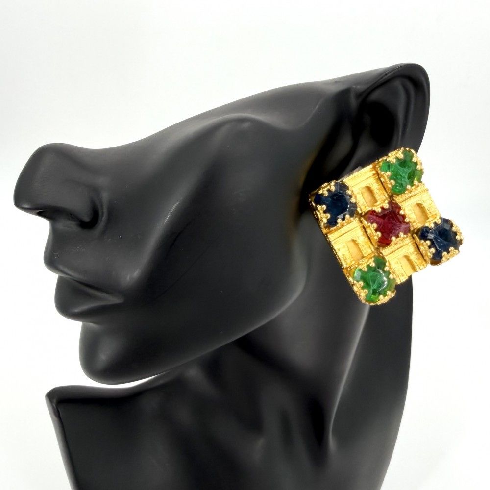 Celine Earrings Arc de Triomphe Square Vintage Stone — view 2