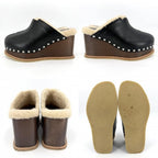 Hermes Sandals Earth Sabot Wedge Sole Studded Shoes 36 Brown X Black Beige — view 2