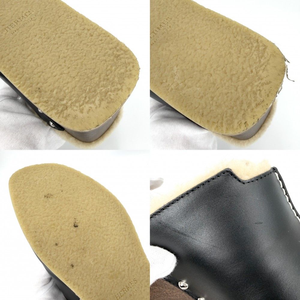 Hermes Sandals Earth Sabot Wedge Sole Studded Shoes 36 Brown X Black Beige — view 4