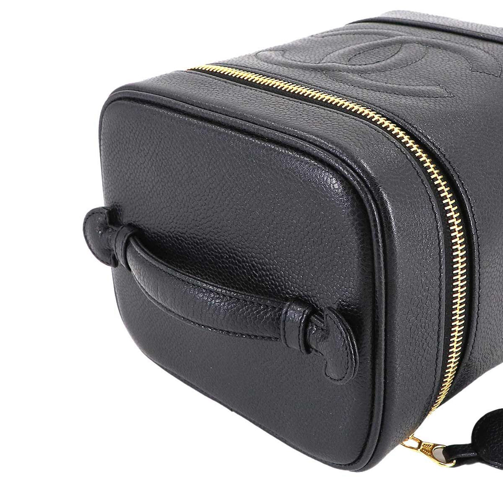 Chanel Vanity Hand Bag Caviar Leather Black CC Logo Gold — view 6