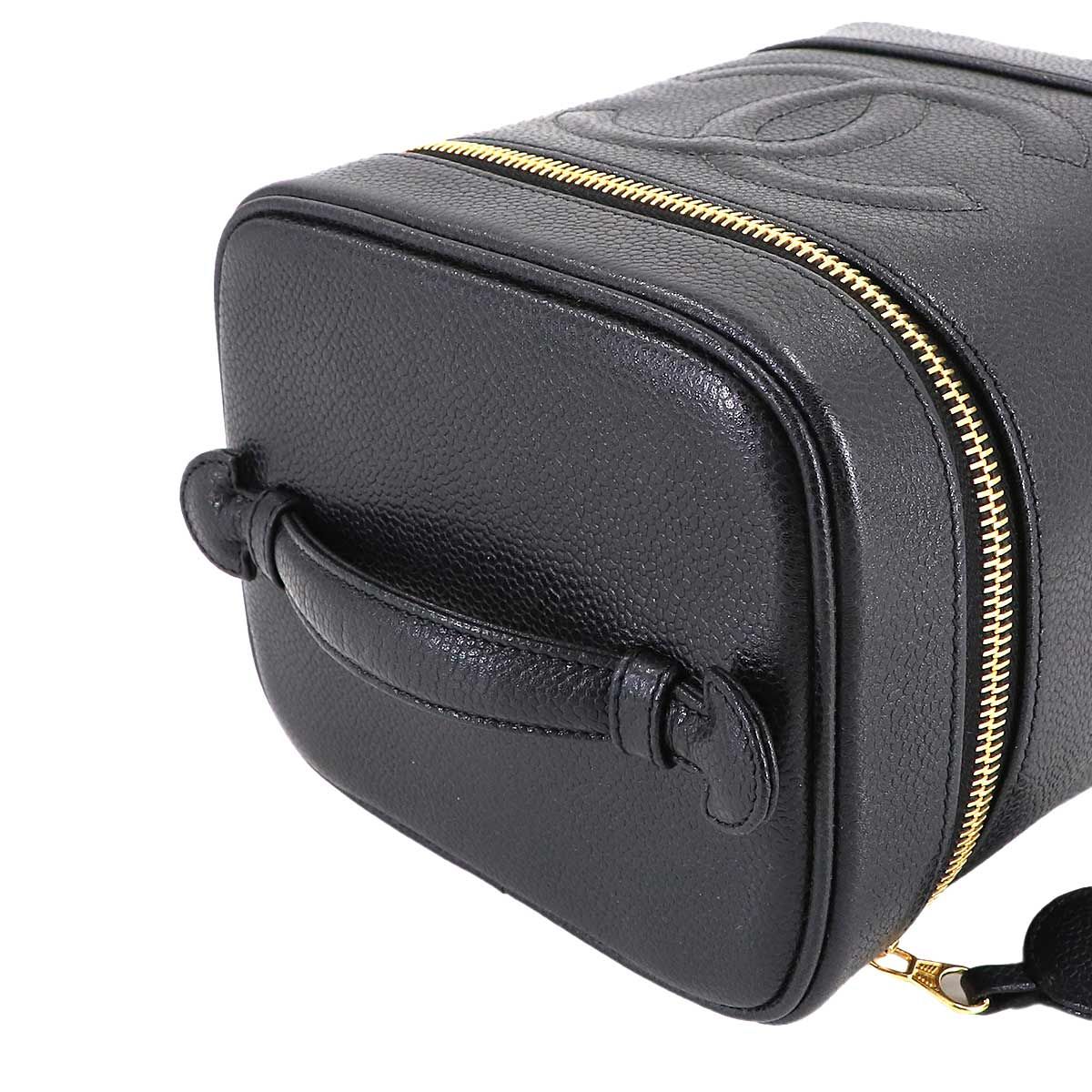 Chanel Vanity Hand Bag Caviar Leather Black CC Logo Gold — view 6