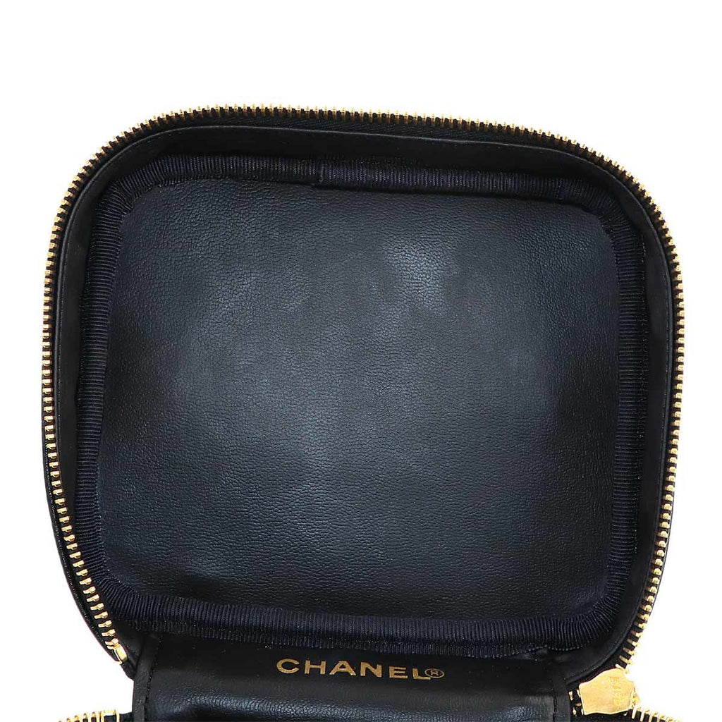 Chanel Vanity Hand Bag Caviar Leather Black CC Logo Gold — view 9