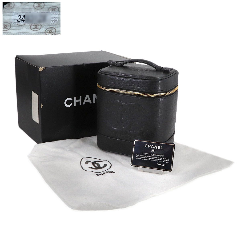 Chanel Vanity Hand Bag Caviar Leather Black CC Logo Gold — view 2
