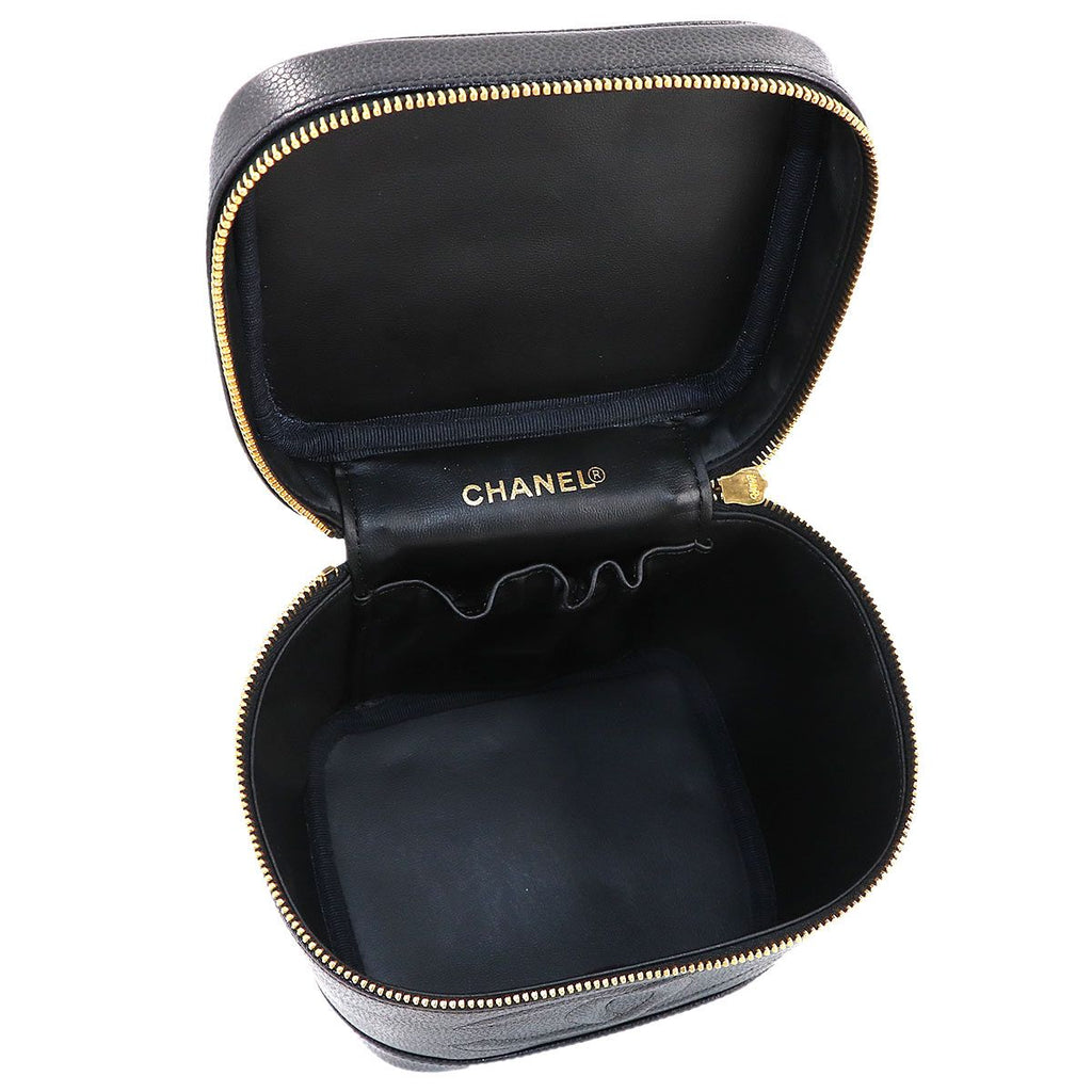 Chanel Vanity Hand Bag Caviar Leather Black CC Logo Gold — view 7