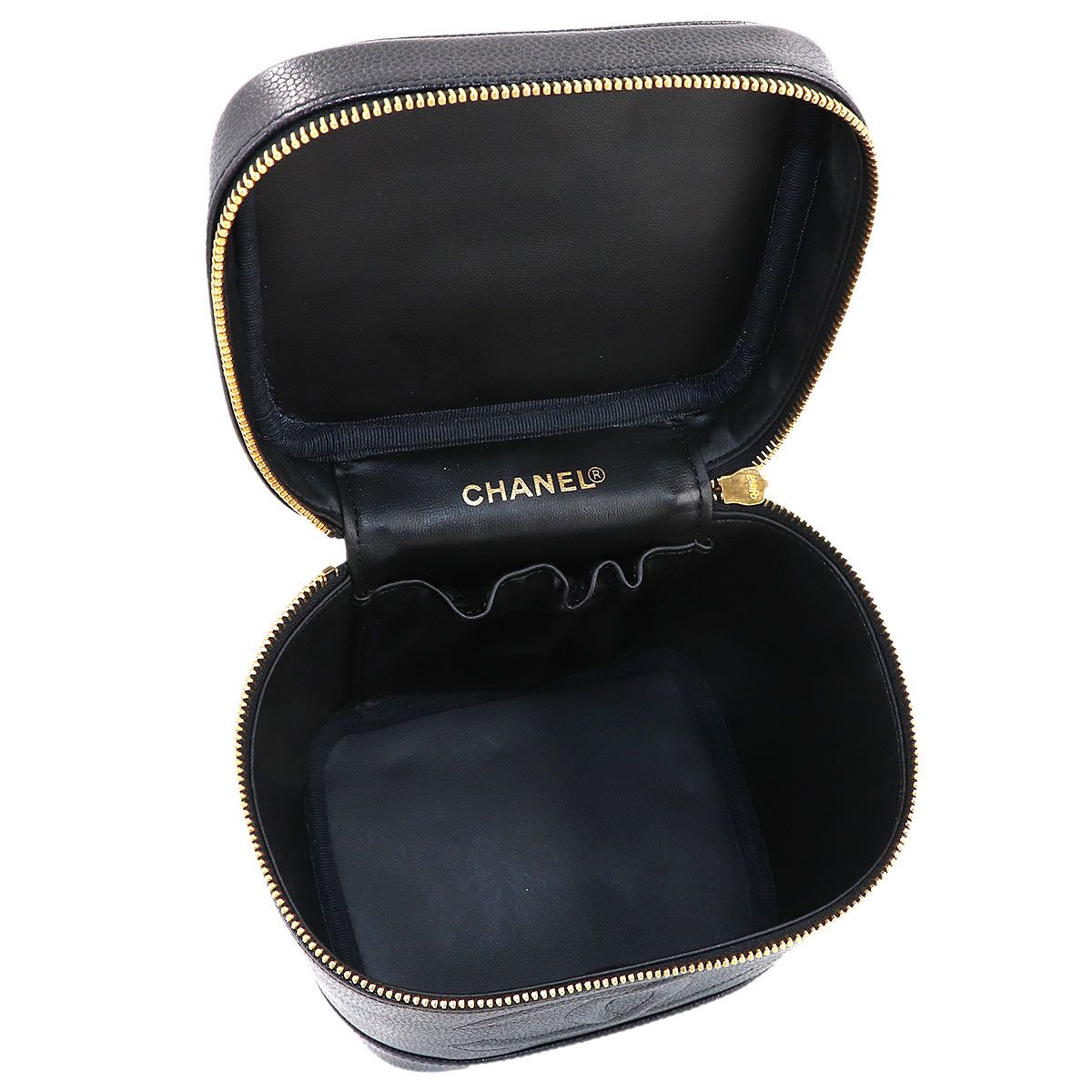 Chanel Vanity Hand Bag Caviar Leather Black CC Logo Gold — view 7