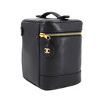Chanel Vanity Hand Bag Caviar Leather Black CC Logo Gold — view 4