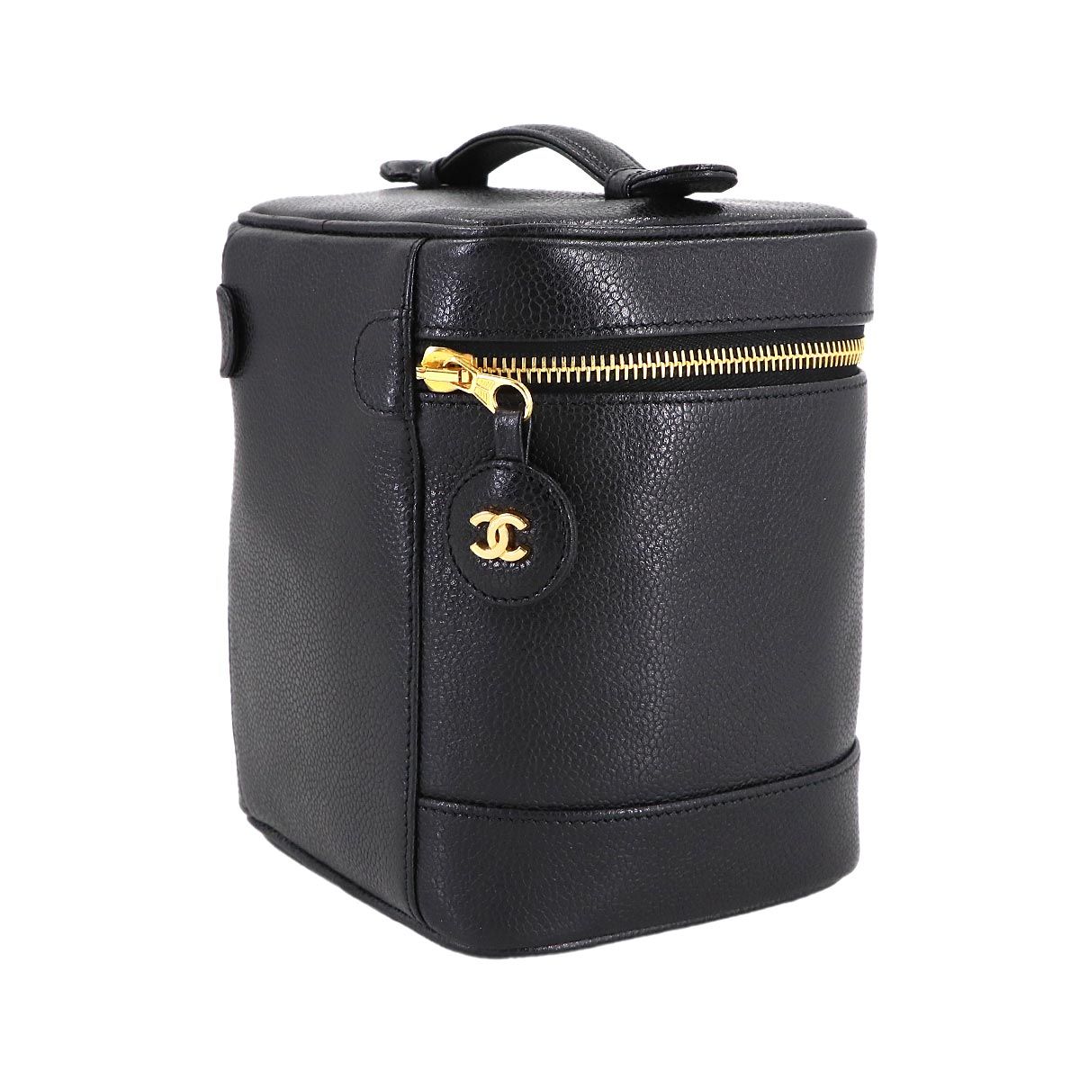 Chanel Vanity Hand Bag Caviar Leather Black CC Logo Gold — view 4