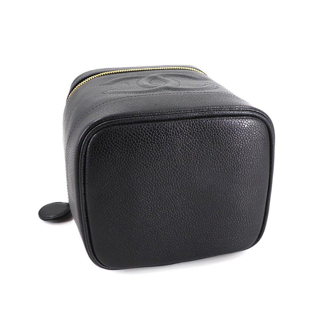 Chanel Vanity Hand Bag Caviar Leather Black CC Logo Gold — view 5