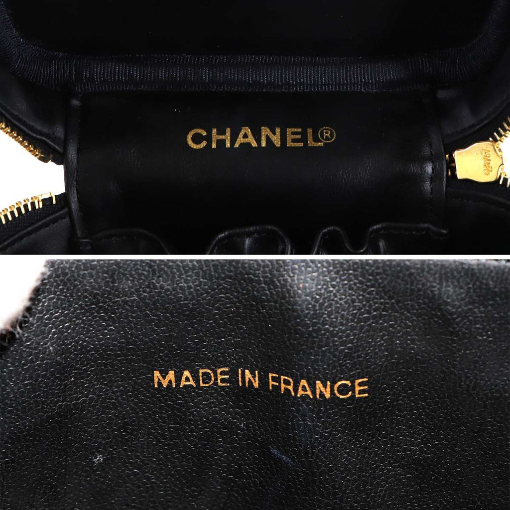 Chanel Vanity Hand Bag Caviar Leather Black CC Logo Gold — view 8