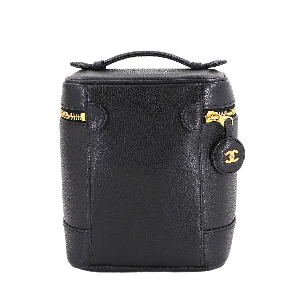 Chanel Vanity Hand Bag Caviar Leather Black CC Logo Gold — view 3