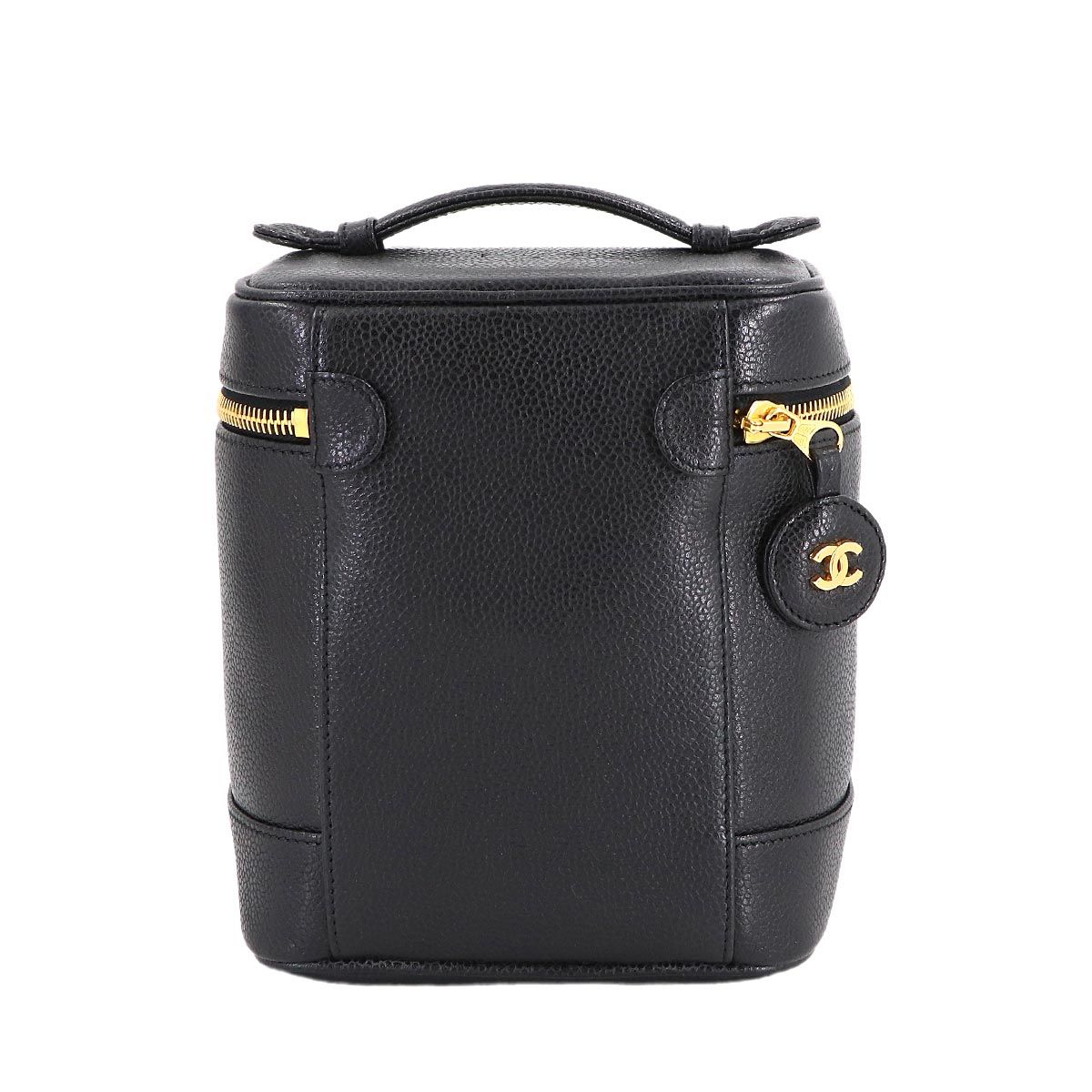 Chanel Vanity Hand Bag Caviar Leather Black CC Logo Gold — view 3