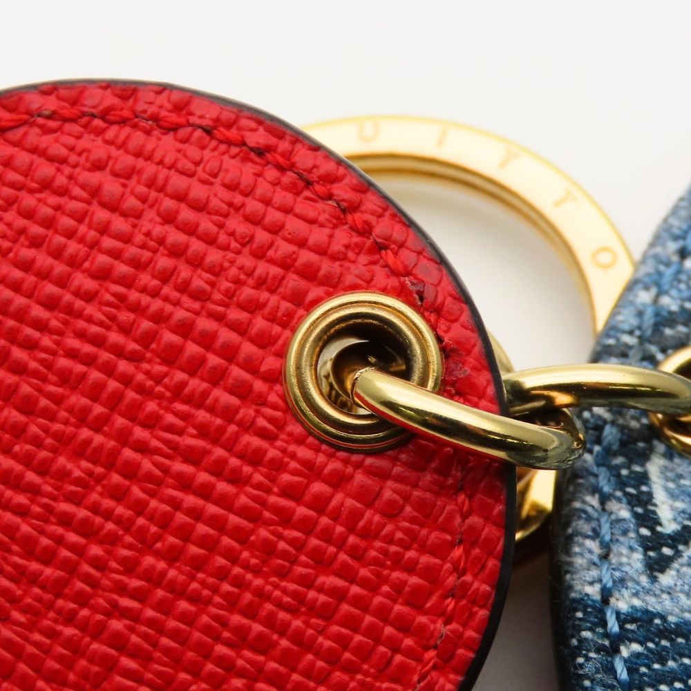 Louis Vuitton Key Holder Porte Cles Monogram Denim Leather Blue Red Gold Ring — view 9