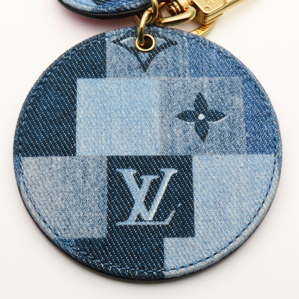 Louis Vuitton Key Holder Porte Cles Monogram Denim Leather Blue Red Gold Ring — view 2
