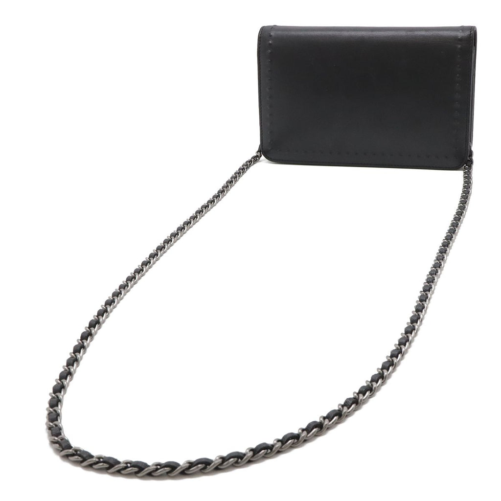 Chanel CC Logo Chain Wallet Shoulder Bag Pochette Crossbody Leather Black — view 2