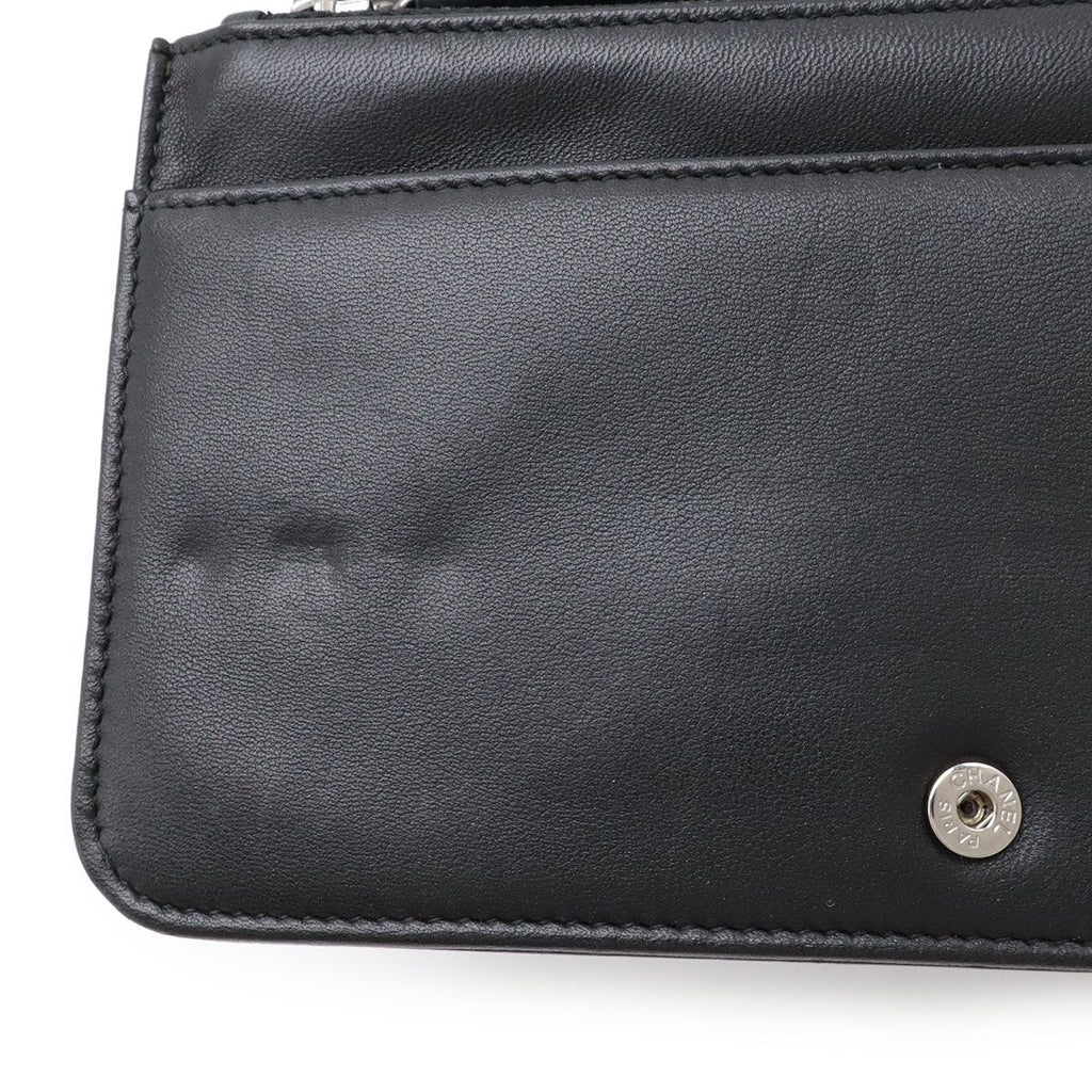 Chanel CC Logo Chain Wallet Shoulder Bag Pochette Crossbody Leather Black — view 8