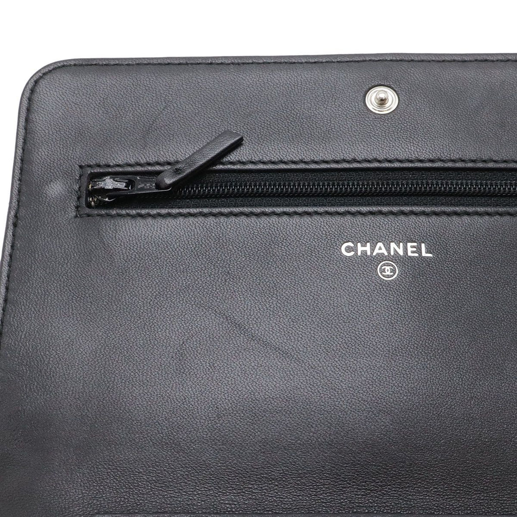 Chanel CC Logo Chain Wallet Shoulder Bag Pochette Crossbody Leather Black — view 5