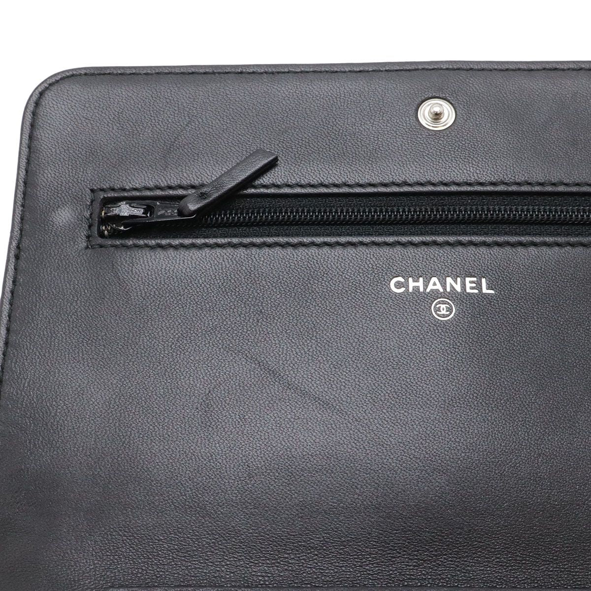 Chanel CC Logo Chain Wallet Shoulder Bag Pochette Crossbody Leather Black — view 5