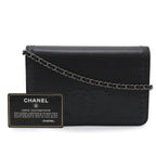 Chanel CC Logo Chain Wallet Shoulder Bag Pochette Crossbody Leather Black — view 9